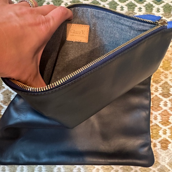 Clare V Blue and Black Leather fold over Pouch - Picture 4 of 4